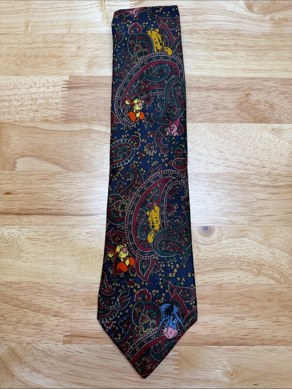 Disney Winnie the Pooh Navy Paisley Tie with Multicolor Character Motifs